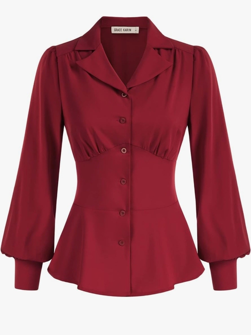 Grace Karin Shirt Top Blouse Tailored & Feminine Deep Red. Like New Size M (6-8)